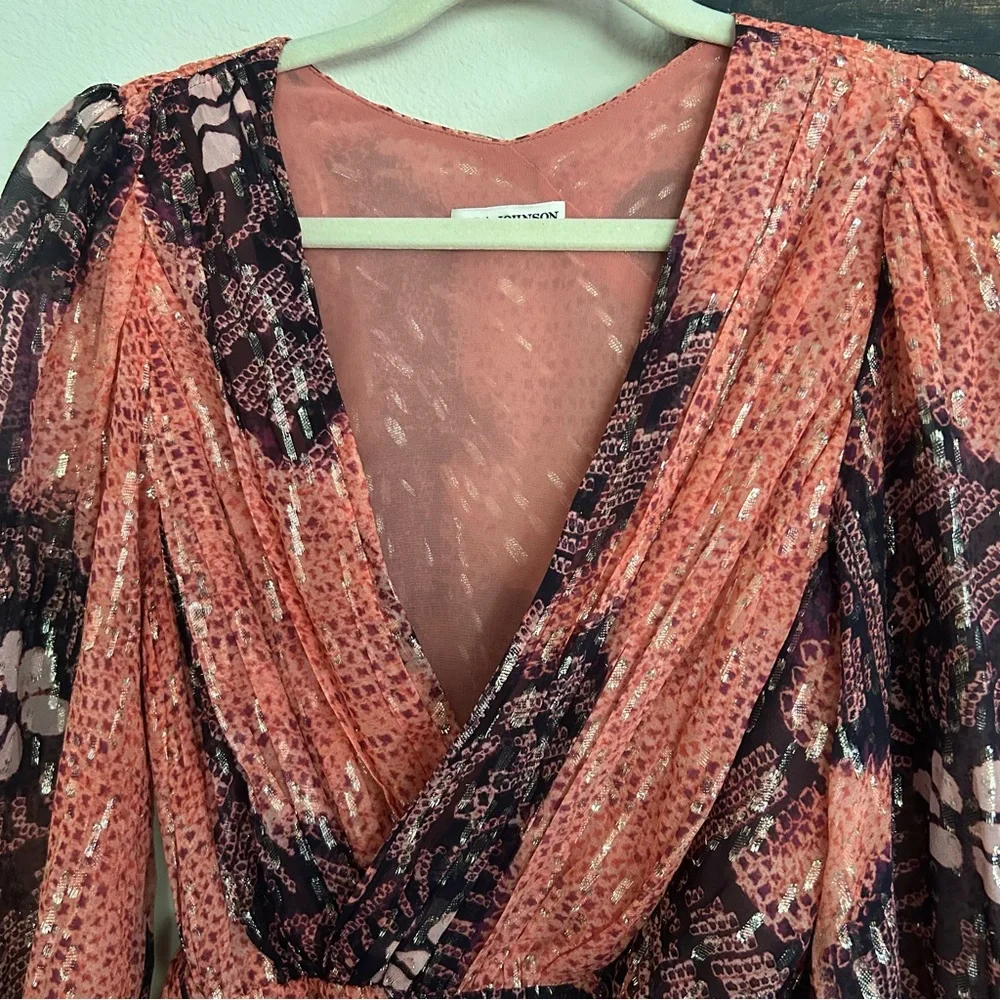 Ulla Johnson Noemi Coral and Metallic Silk Mini Dress - Picture 10 of 14